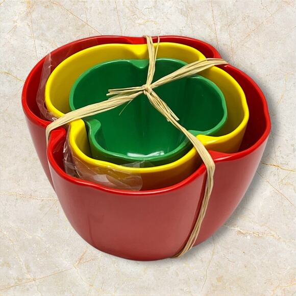 Crate and Barrel Other - Set of 3 Crate and Barrel Nested Bell Pepper Bowls Small Prep Red Yellow Green